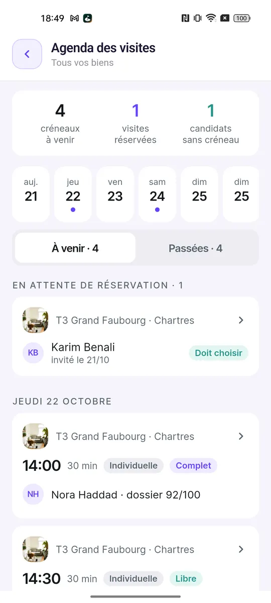 HappyLoc, agenda des visites
