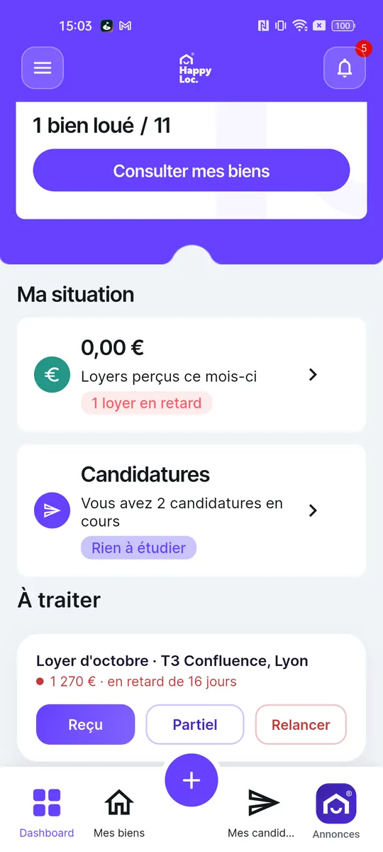 HappyLoc, tableau de bord propriétaire